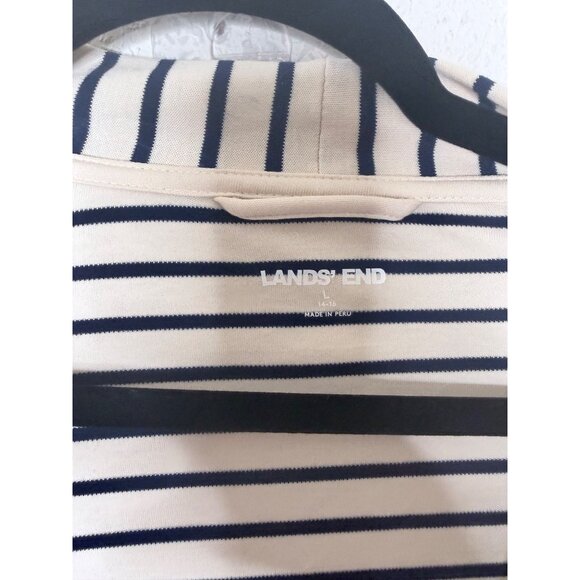 Lands End Cotton Striped Belted Robe L Beige & Navy‎ Lounge - Picture 2 of 8